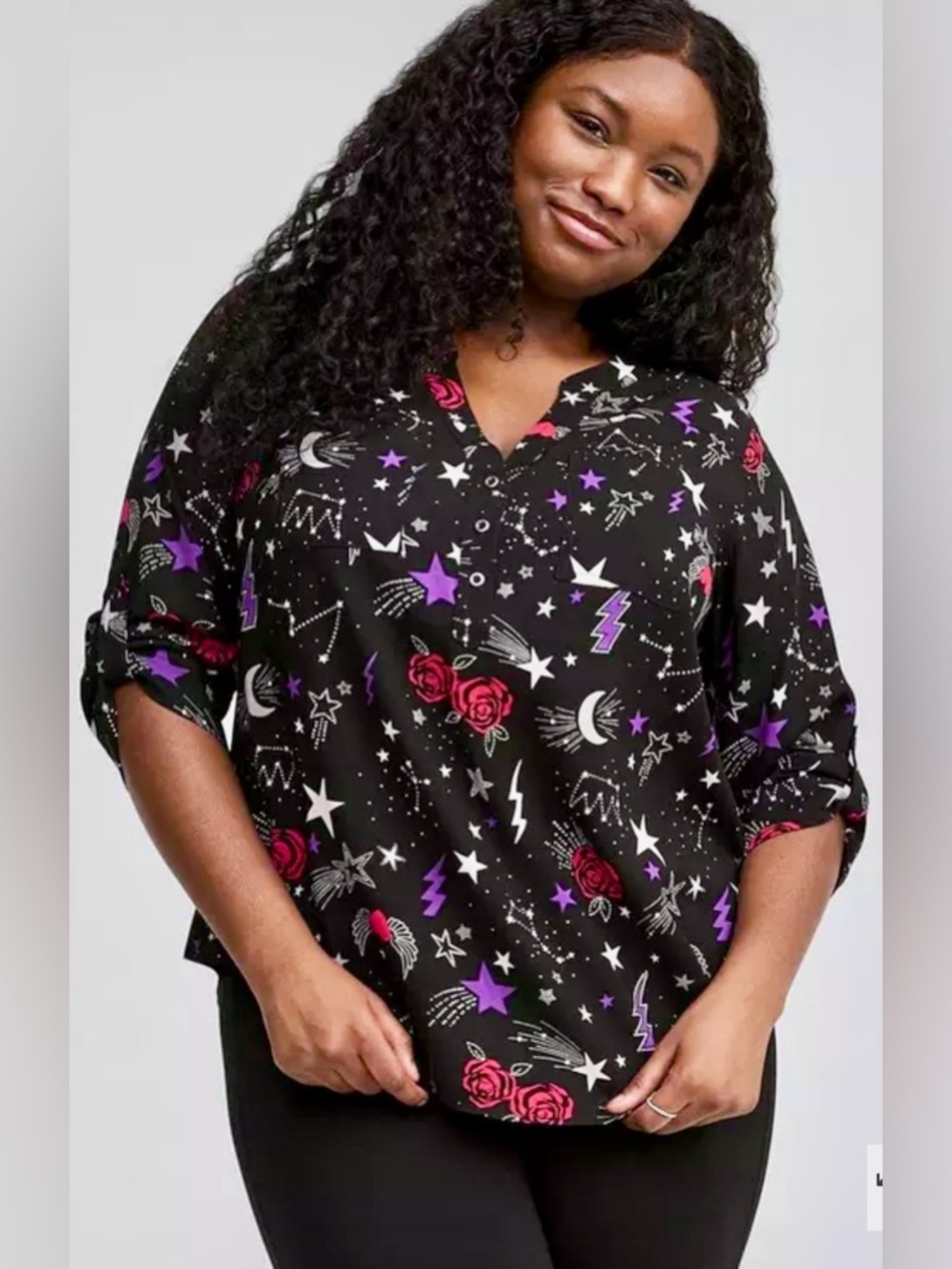 TORRID Harper Challis 3/4 Sleeve Top CELESTIAL THEME PRINT SIZE 3X PLUS SIZE